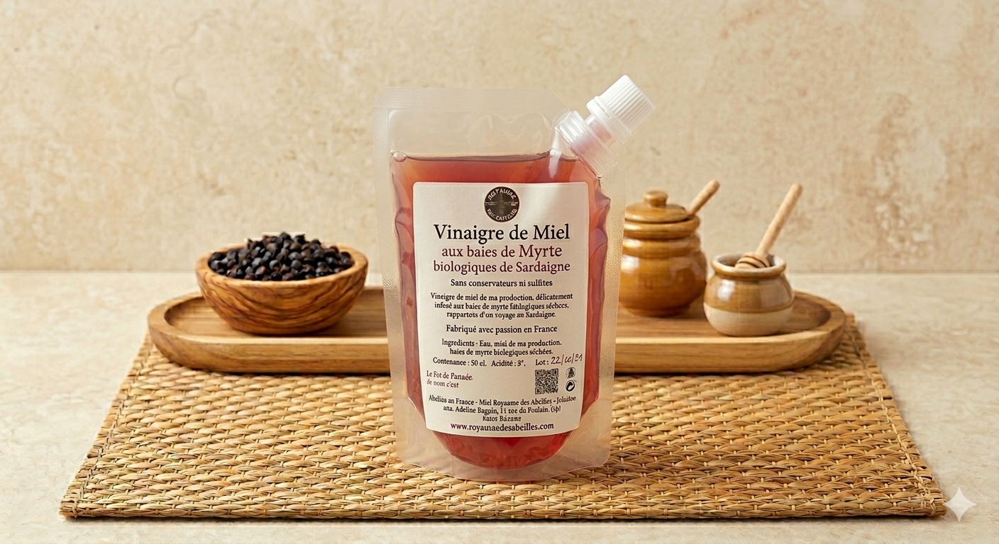 Vinaigre de Miel- Baies de Myrte Biologiques de Sardaigne – Edition Voyageuse- Vrac 50 cl